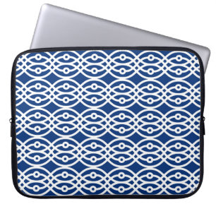 Kimono print, navy blue and white laptop sleeve