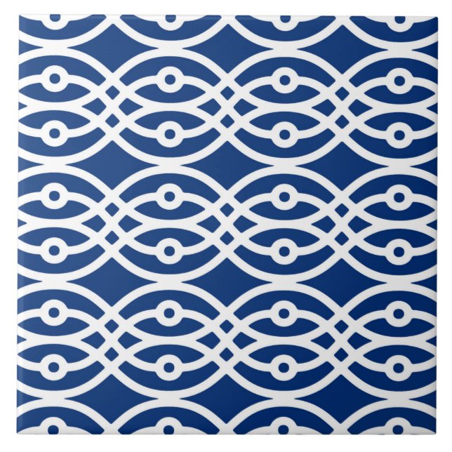 Kimono print, navy blue and white tile (Front)