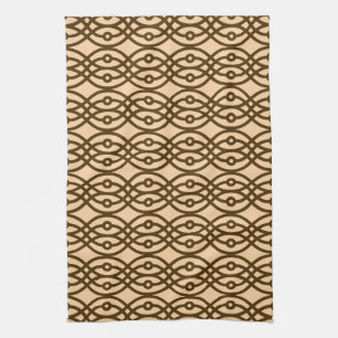 Kimono print, peach and chocolate kitchen towel