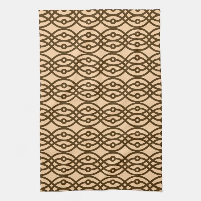 Kimono print, peach and chocolate kitchen towel (Vertical)