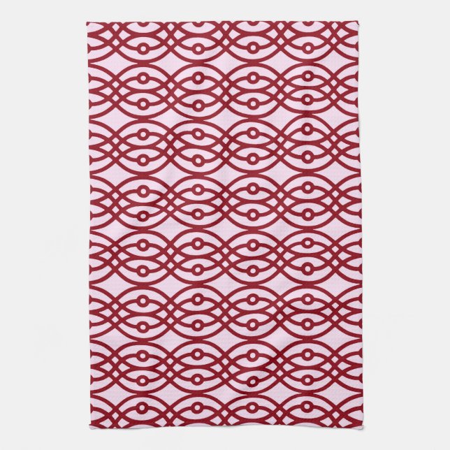 Kimono print, pink and burgundy kitchen towel (Vertical)
