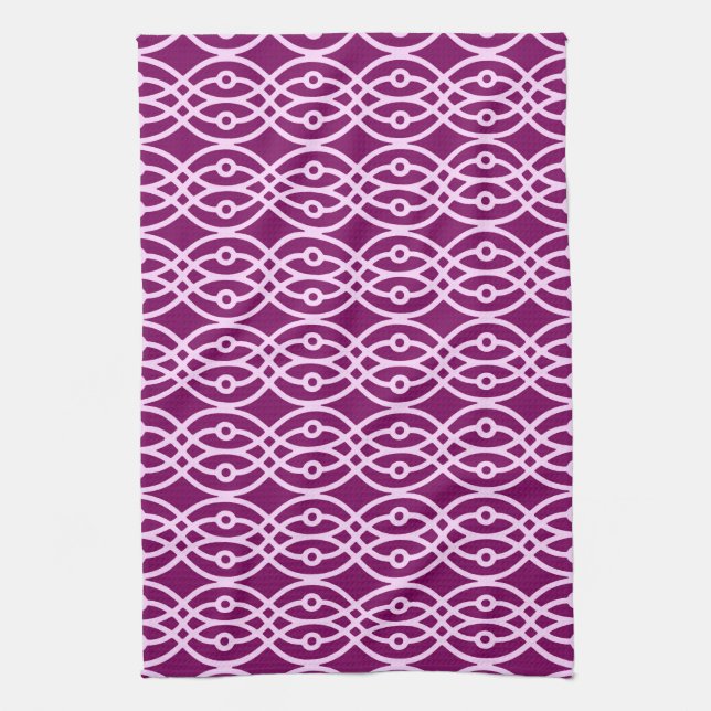Kimono print, plum and pink kitchen towel (Vertical)