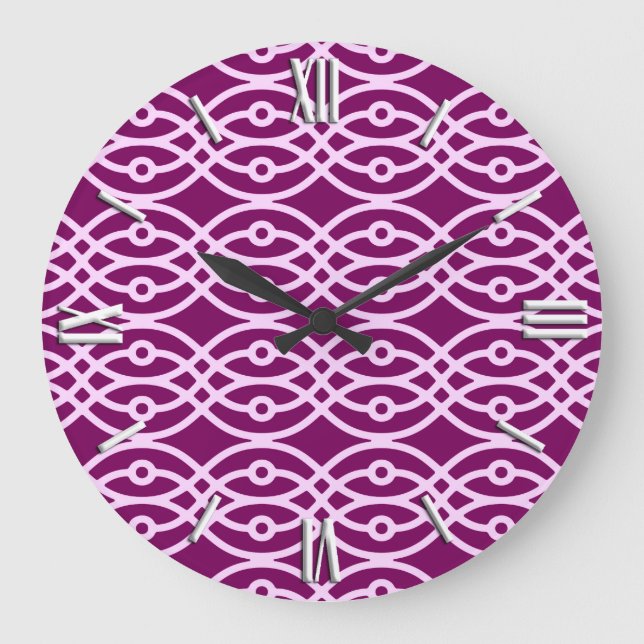 Kimono print, plum and pink large clock (Front)