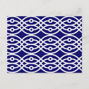 Kimono print, silver grey and navy blue postcard