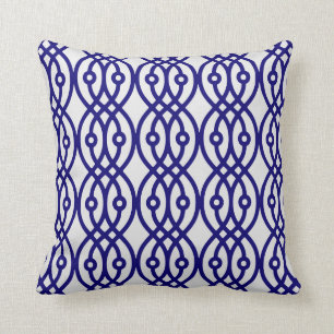 Kimono print, silver grey and navy blue throw pillow
