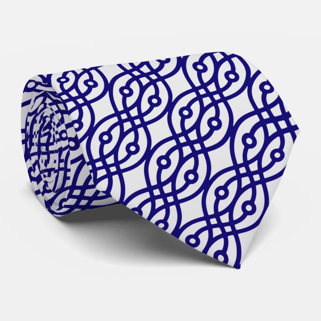 Kimono print, silver grey and navy blue tie (Rolled)