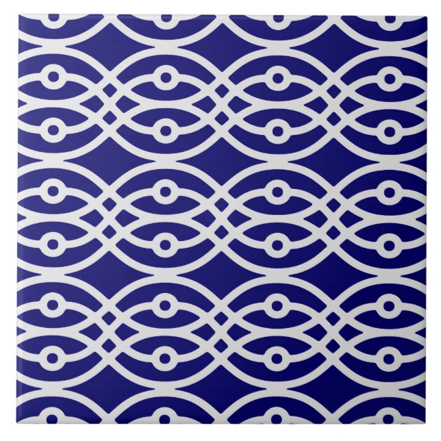 Kimono print, silver grey and navy blue tile (Front)