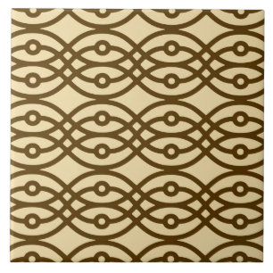 Kimono print, tan and chocolate brown tile