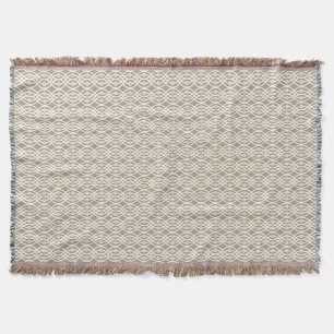 Kimono print, taupe tan and white throw blanket