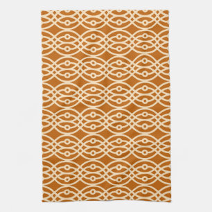 Kimono print, terracotta and peach kitchen towel