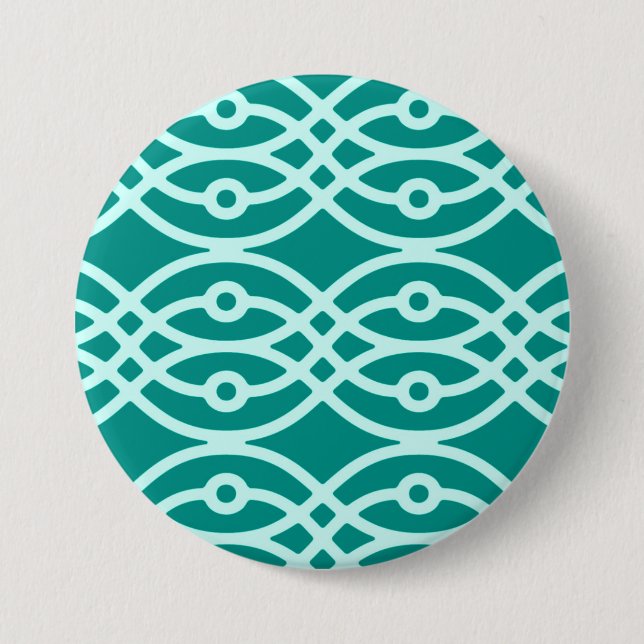 Kimono print, turquoise and aqua 3 inch round button (Front)