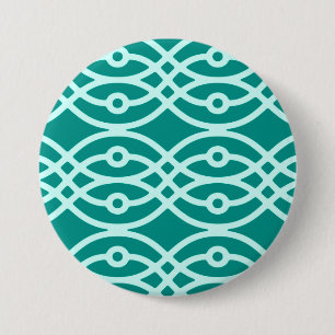 Kimono print, turquoise and aqua 3 inch round button