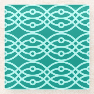 Kimono print, turquoise and aqua glass coaster