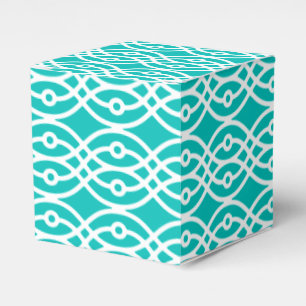 Kimono print, turquoise and white favor box