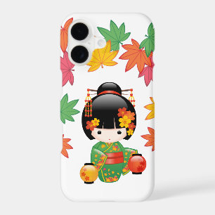 Kimono Vert Automnal Poupée Kokeshi Feuilles d'Éra