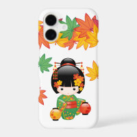 Kimono Vert Automnal Poupée Kokeshi Feuilles d'Éra