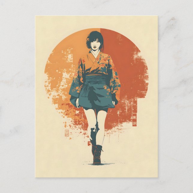 Kimono woman vintage postcard (Front)