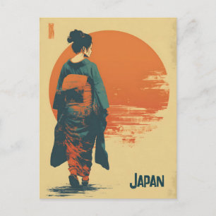 Kimono woman vintage postcard