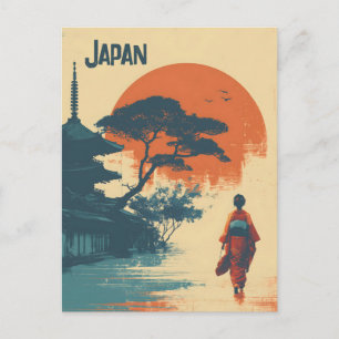 Kimono woman vintage postcard