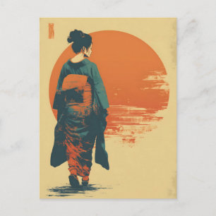Kimono woman vintage postcard