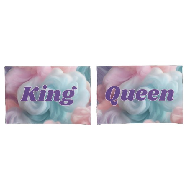 Kin and Queen Text On Cotton Candy Abstract Pillowcase (Front-Set)