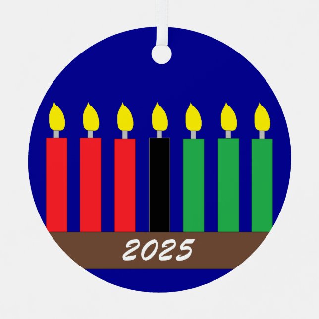 Kinara for Kwanzaa: Dark Blue Metal Ornament (Front)