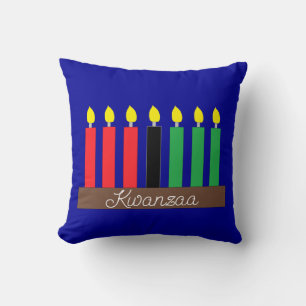 Kinara for Kwanzaa:  Dark Blue Throw Pillow