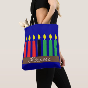 Kinara for Kwanzaa: Dark Blue Tote Bag