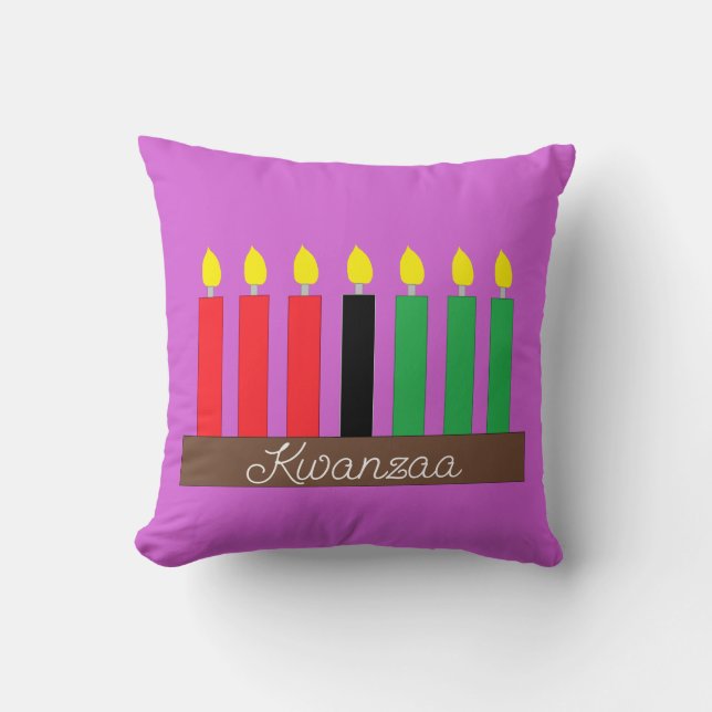 Kinara for Kwanzaa:  Lavender Throw Pillow (Front)