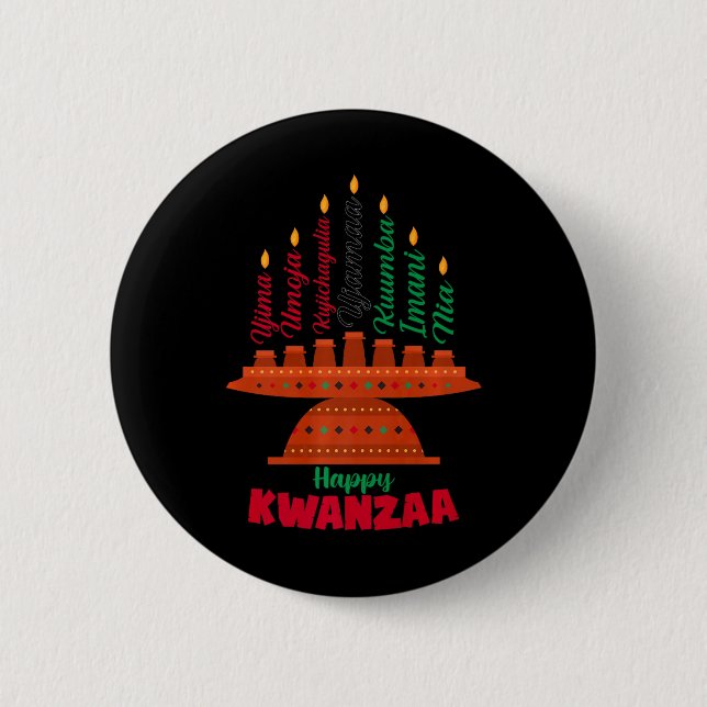 Kinara Seven Candles Principles Of Kwanzaa Happy K 2 Inch Round Button (Front)