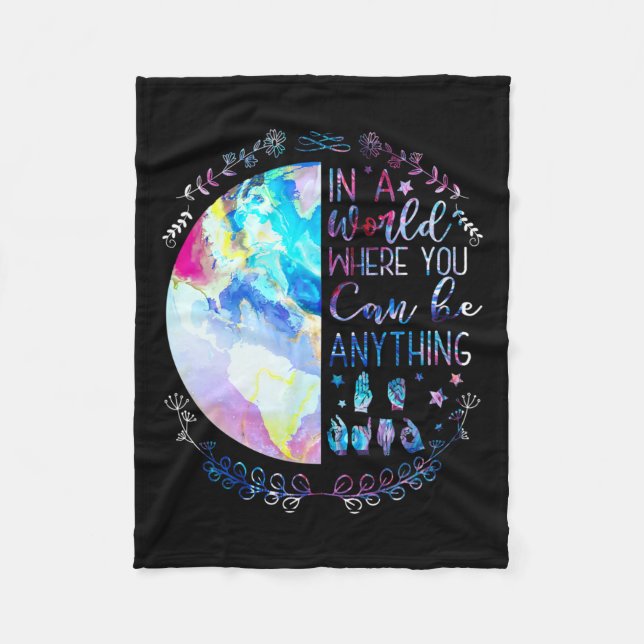 Kind Asl Alphabet American Sign Language Deaf Awar Fleece Blanket (Front)