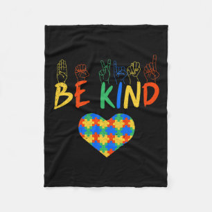 Kind Asl American Sign Language Autism Awareness Fleece Blanket