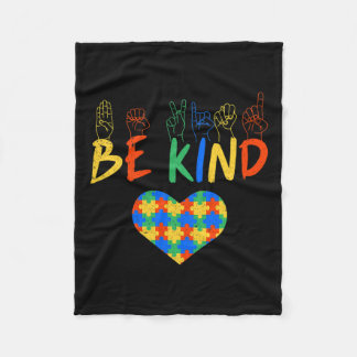 Kind Asl American Sign Language Autism Awareness  Fleece Blanket