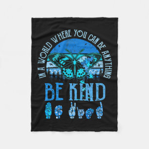 Kind Asl Autism Awareness Inspirational Retro Teac Fleece Blanket