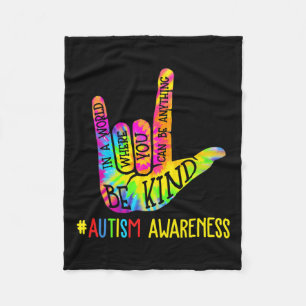 Kind Asl Love Sign Language Hand Autism Awareness Fleece Blanket