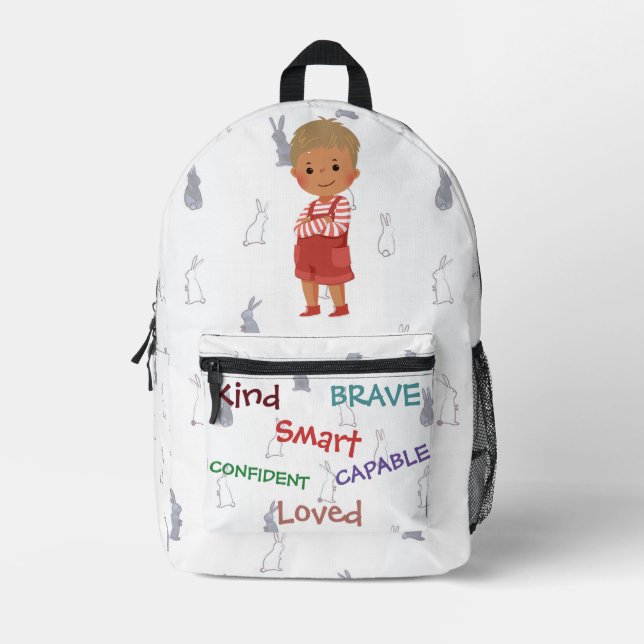 Kind Capable Smart Loved - Personalized Kid Backpa Printed Backpack (Front)