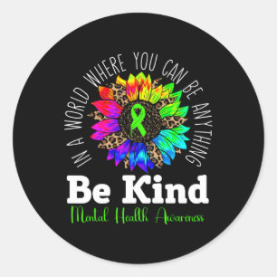 Kind Green Ribbon Sunflower Mental Health Awarenes Classic Round Sticker