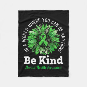 Kind Green Ribbon Sunflower Mental Health Awarenes Fleece Blanket