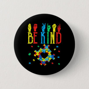 Kind Hand Sign Language Puzzle Autism Awareness As 2 Inch Round Button