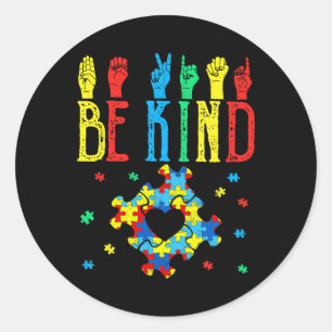 Kind Hand Sign Language Puzzle Autism Awareness As Classic Round Sticker