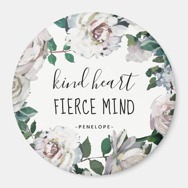 Kind Heart Fierce Mind Watercolor Floral Magnet (Front)