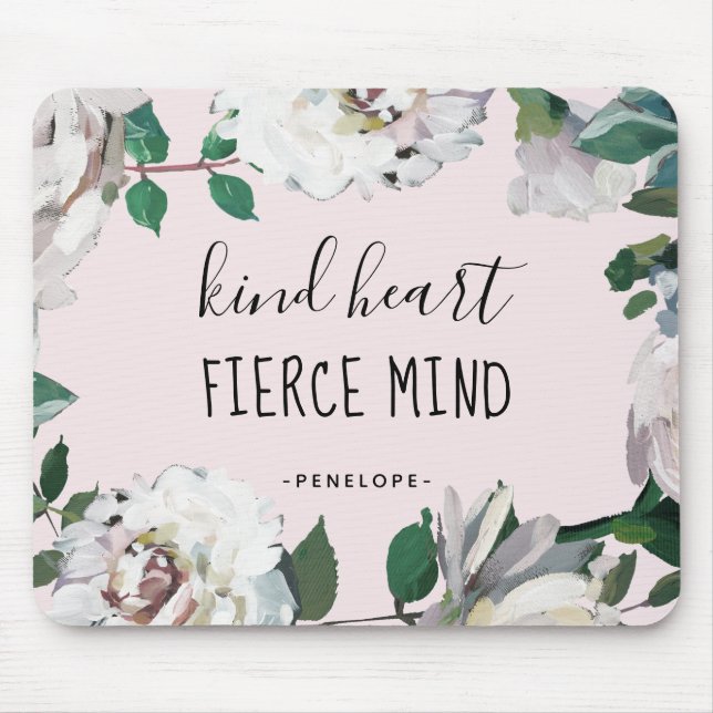 Kind Heart Fierce Mind Watercolor Floral Mousepad (Front)
