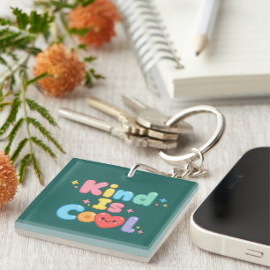 "Kind is Cool" Pastel Retro Typography Acrylic Keychain