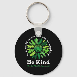 Kind Mental Health Awareness Sunflower Green Ribbo Keychain