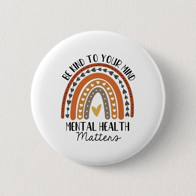 Kind Mental Health Problems Polka Dot Rainbow Awar 2 Inch Round Button (Front)