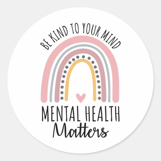 Kind Mental Health Problems Polka Dot Rainbow Awar Classic Round Sticker (Front)