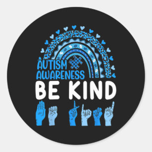 Kind Sign Language Asl Puzzle Rainbow Autism Aware Classic Round Sticker