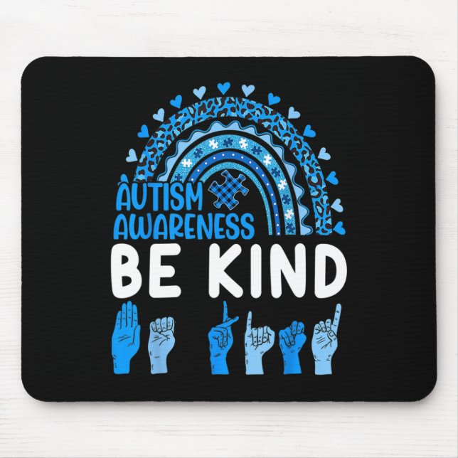Kind Sign Language Asl Puzzle Rainbow Autism Aware Mouse Pad (Front)