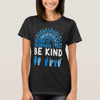 Kind Sign Language Asl Puzzle Rainbow Autism Aware T-Shirt
