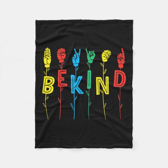 Kind Sign Language Hand Autism Awareness Asl Inter Fleece Blanket (Front)
